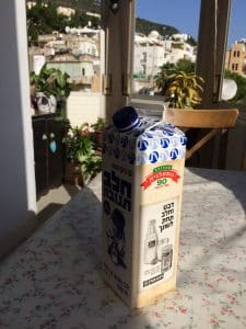 Milk carton in Israel with Bible verse about milk and honey!