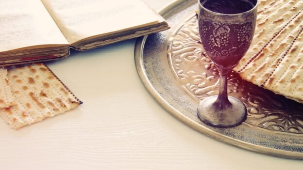 Bread and wine of communion from the Last Supper Passover seder