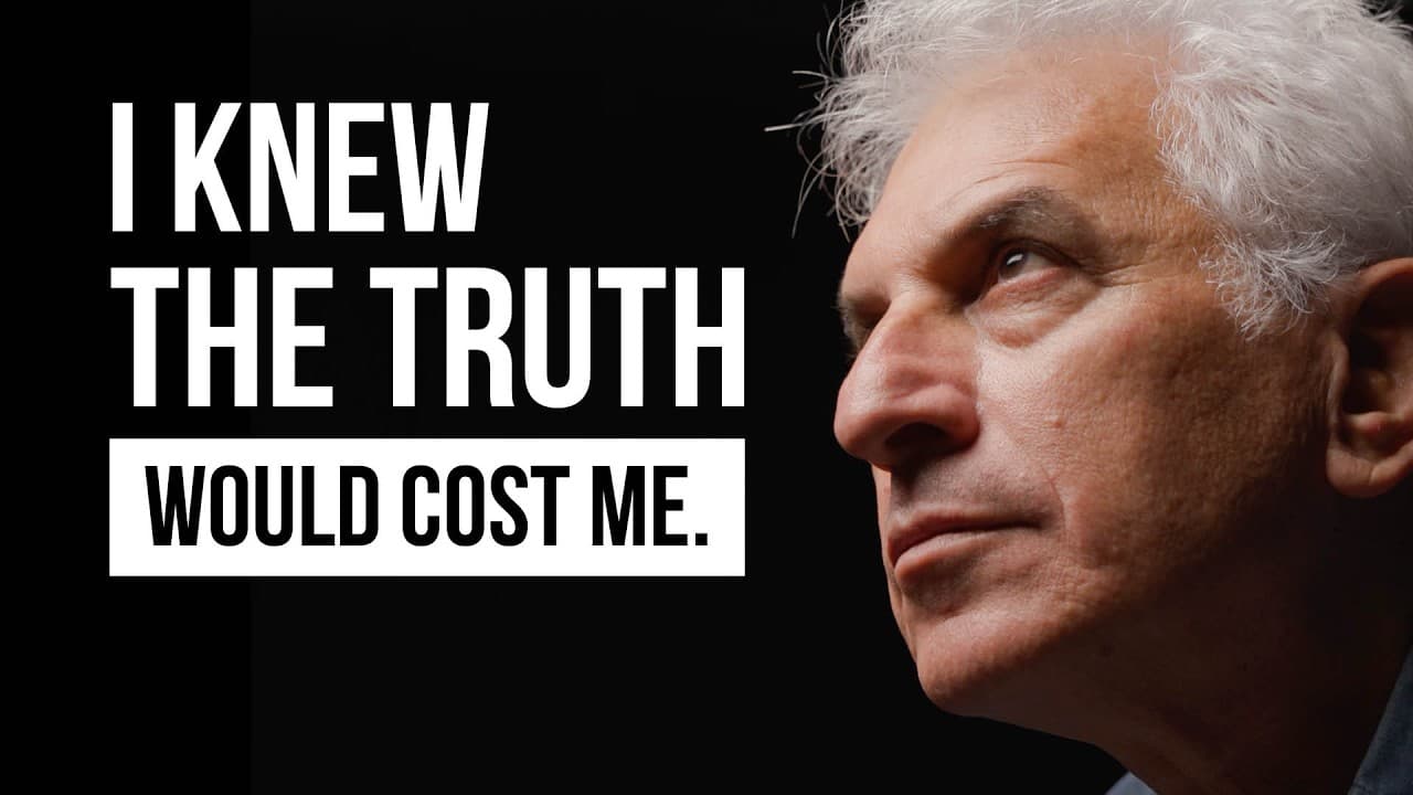 Man in profile on the right gazing upward beside a bold white quote: 'I KNEW THE TRUTH WOULD COST ME' on a black background.