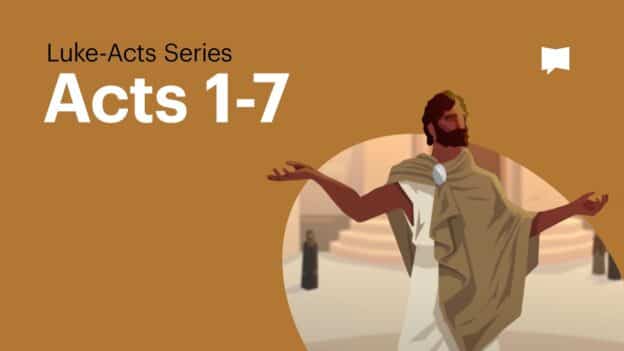 Luke-Acts Series banner: promotional image for Acts 1-7 featuring a stylized ancient figure with outstretched arms inside a circular cutout on a brown background, plus the text 'Luke-Acts Series Acts 1-7'